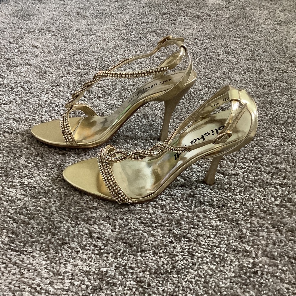 Gold rhinestone heels Alisha hill 7.5